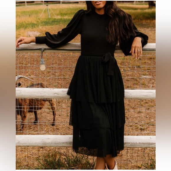 Ivy City Co Black Cosette Midi Tulle Dress Size‎ S - Picture 6 of 7